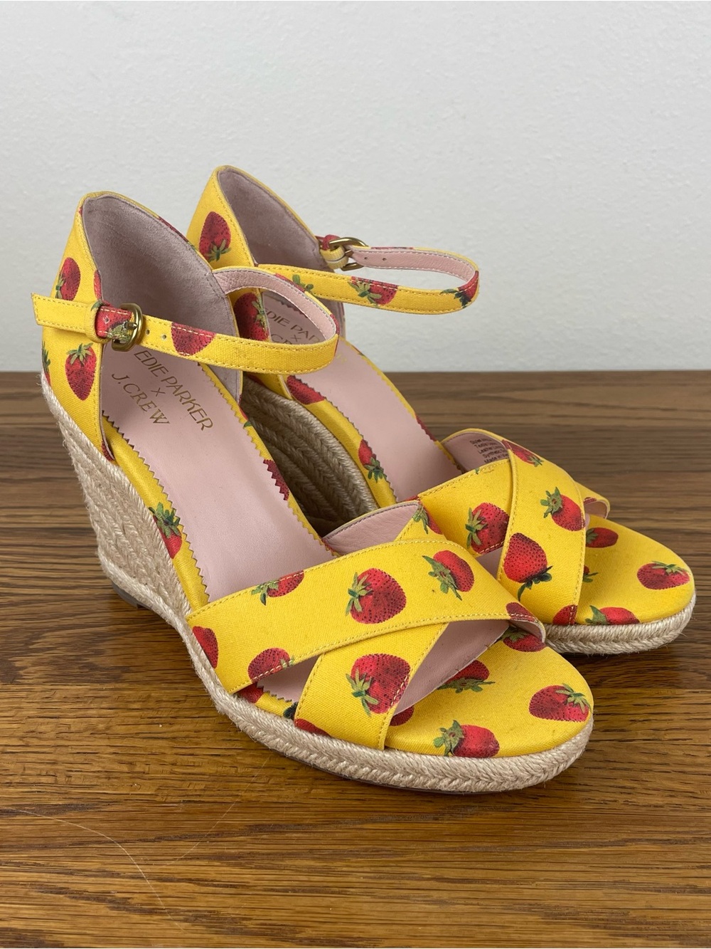 Edie Parker x J.Crew Strawberry Print Espadrille Wedge Sandals
